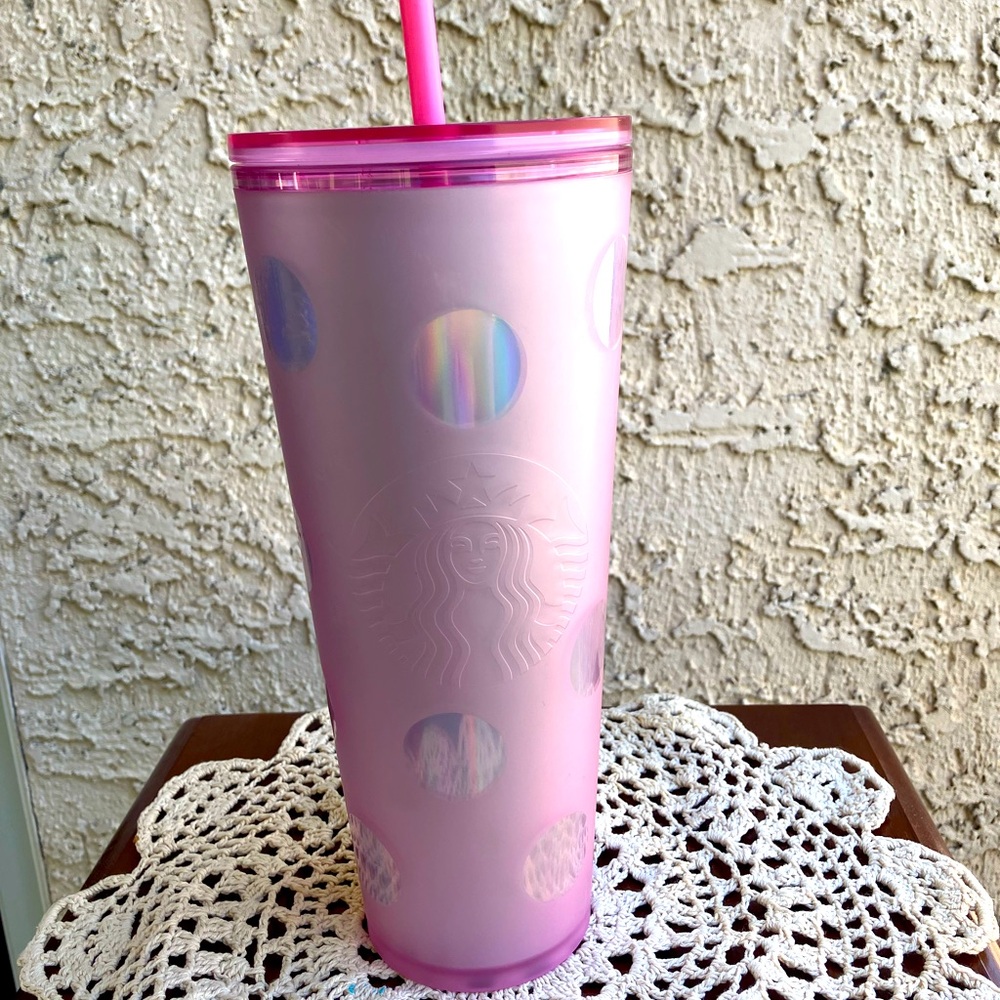 Starbucks x Disney tumbler lilac purple polka dot drinking cup with lid & straw
